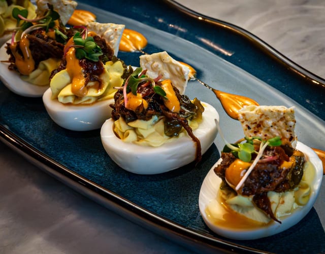 Beef Birria Deviled Eggs.