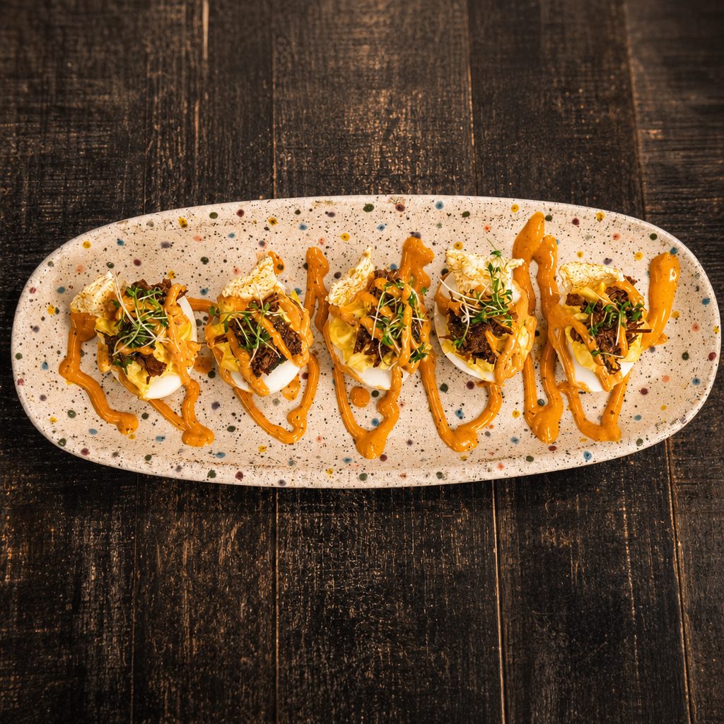 Beef Birria Deviled Eggs.