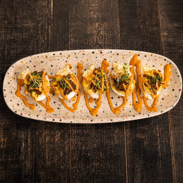 Beef Birria Deviled Eggs.