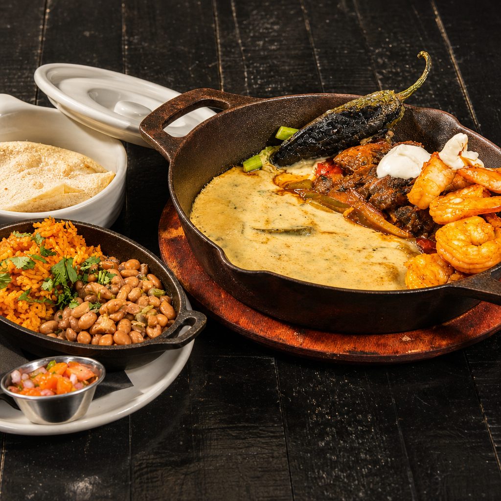 Wood Burning Shrimp Fajitas.